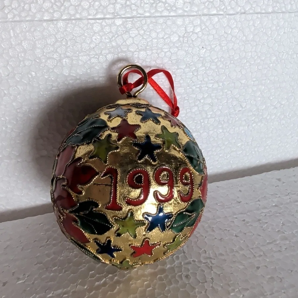 2000 Vintage NYCO Cloissone Ornament Holly Leaves & Berries -‎ Enameled 1999 Y2K